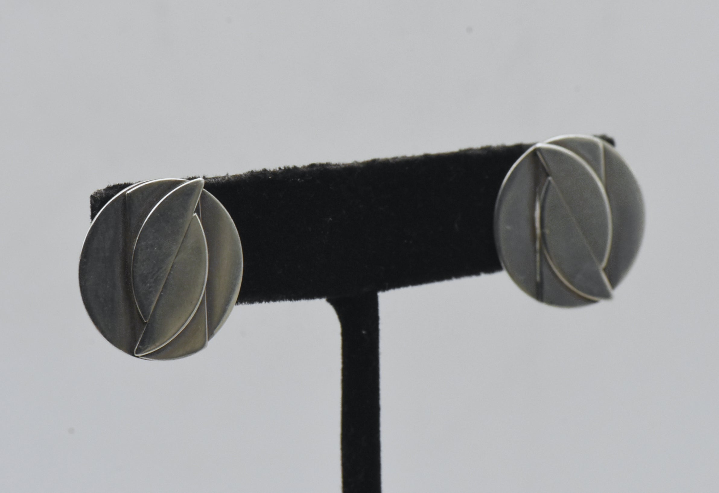 Vintage Handmade Sterling Silver Abstract Geometric Screw Back Earrings