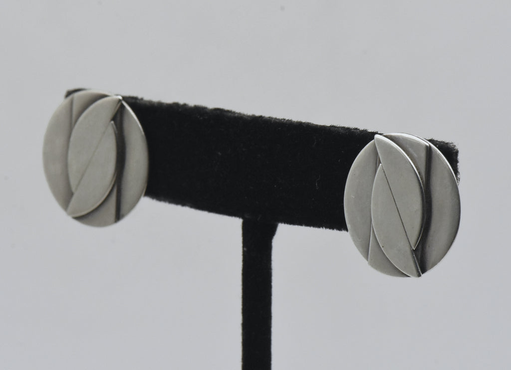 Vintage Handmade Sterling Silver Abstract Geometric Screw Back Earrings