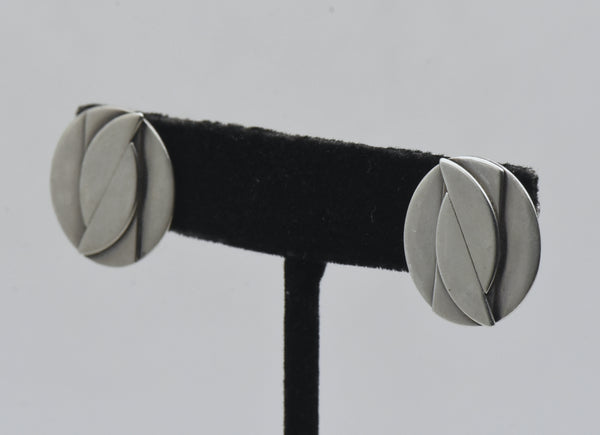 Vintage Handmade Sterling Silver Abstract Geometric Screw Back Earrings