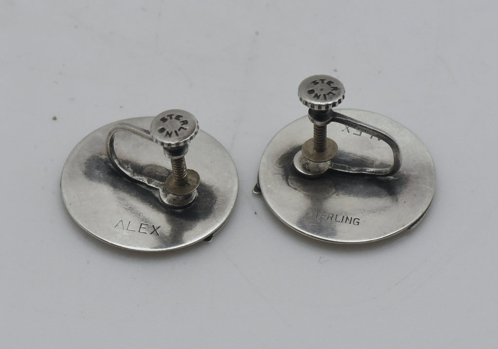 Vintage Handmade Sterling Silver Abstract Geometric Screw Back Earrings