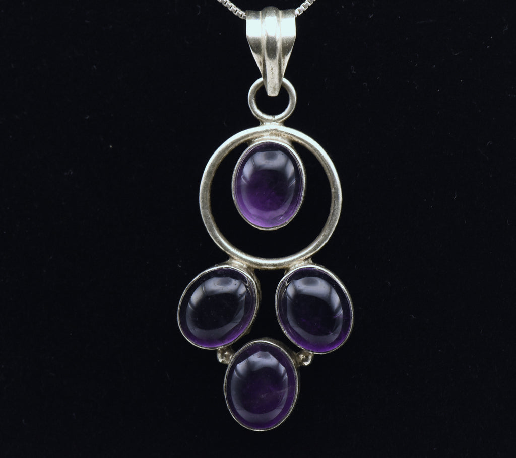 Vintage Handmade Amethyst Sterling Silver Pendant on Sterling Silver Chain Necklace - 20.25"
