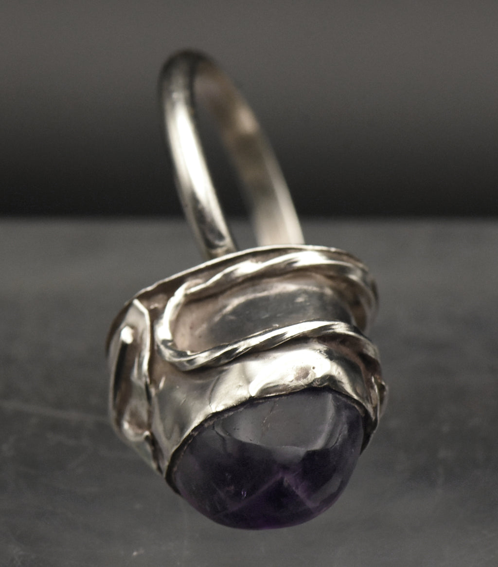 Vintage Handmade Amethyst Sterling Silver Ring - Size 8.25