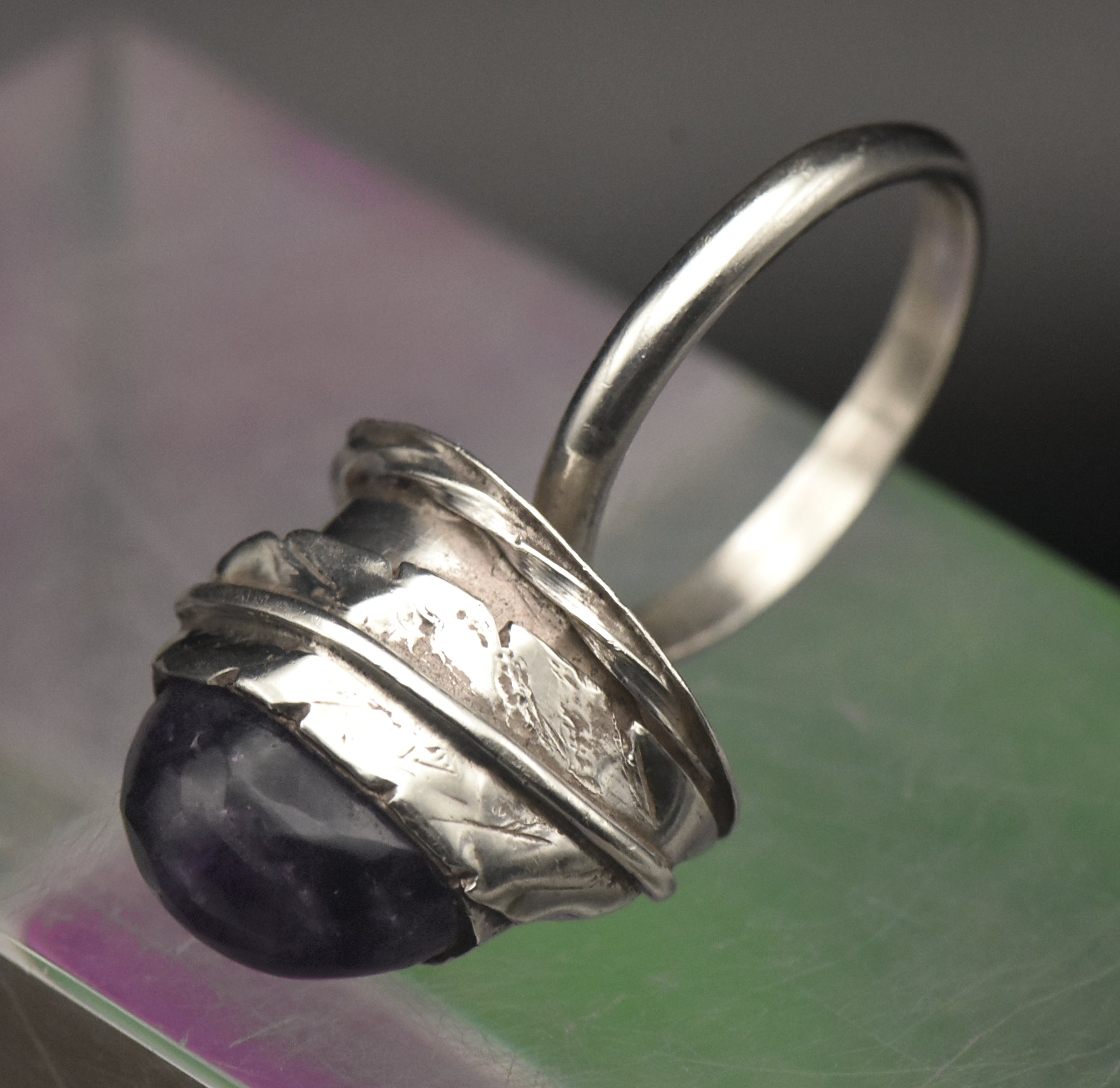 Vintage Handmade Amethyst Sterling Silver Ring - Size 8.25