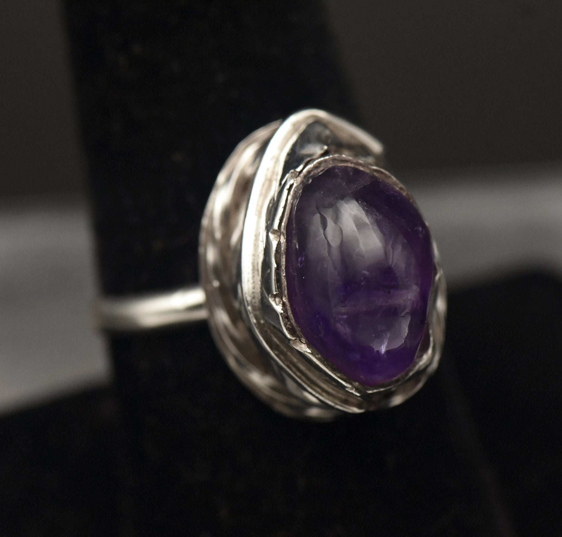 Vintage Handmade Amethyst Sterling Silver Ring - Size 8.25
