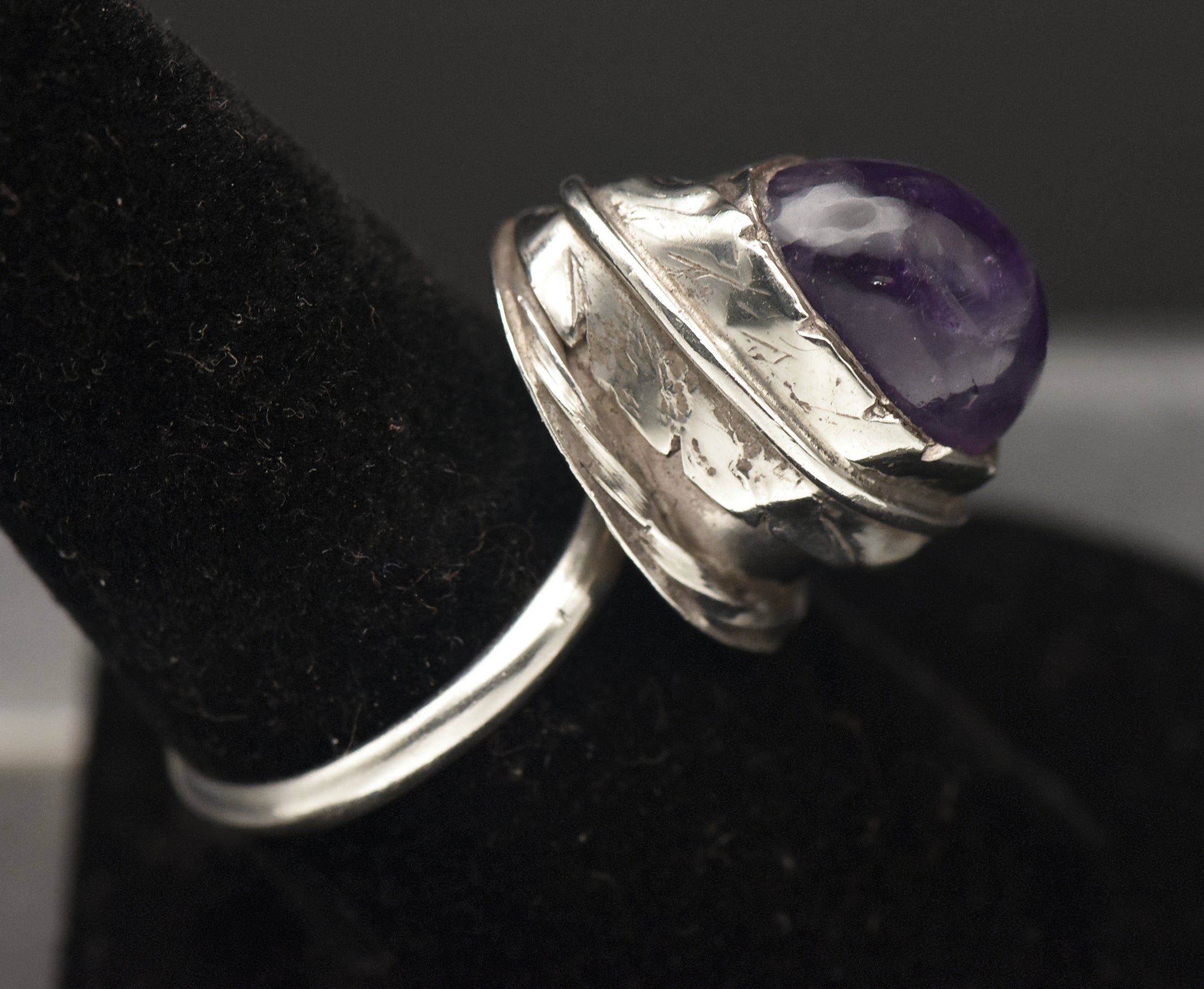Vintage Handmade Amethyst Sterling Silver Ring - Size 8.25