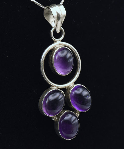Vintage Handmade Amethyst Sterling Silver Pendant on Sterling Silver Chain Necklace - 20.25"