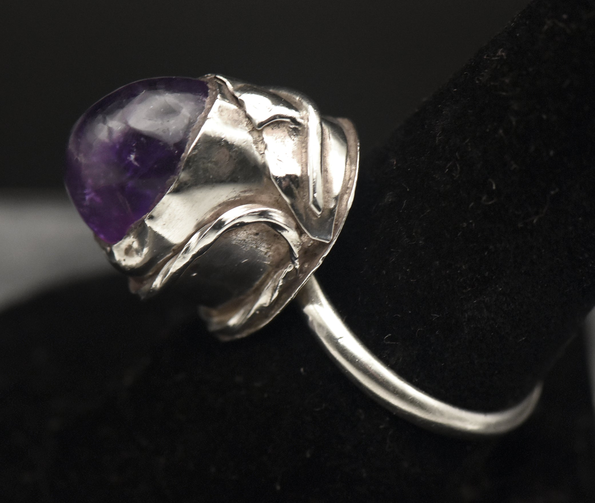 Vintage Handmade Amethyst Sterling Silver Ring - Size 8.25