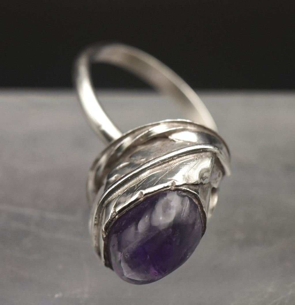 Vintage Handmade Amethyst Sterling Silver Ring - Size 8.25