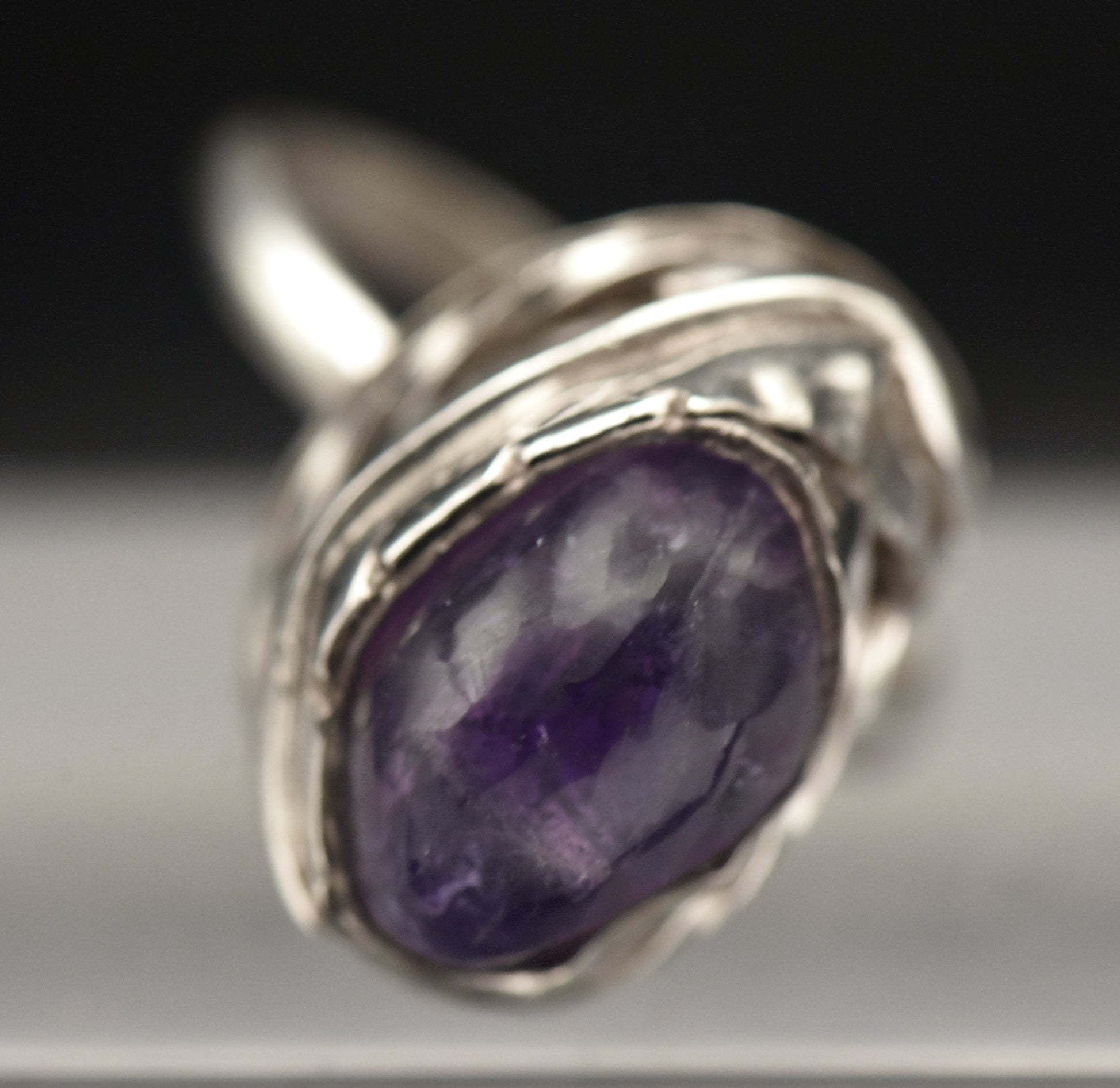 Vintage Handmade Amethyst Sterling Silver Ring - Size 8.25