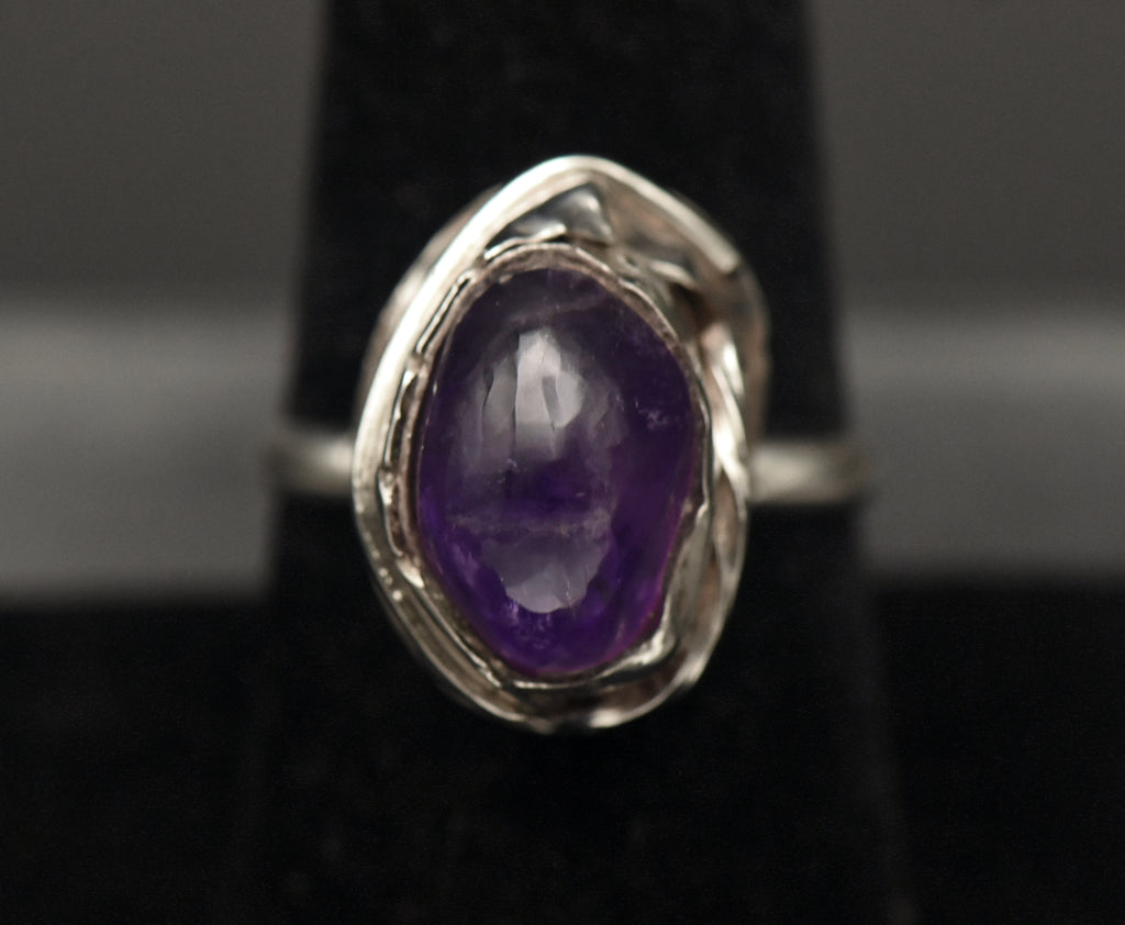 Vintage Handmade Amethyst Sterling Silver Ring - Size 8.25