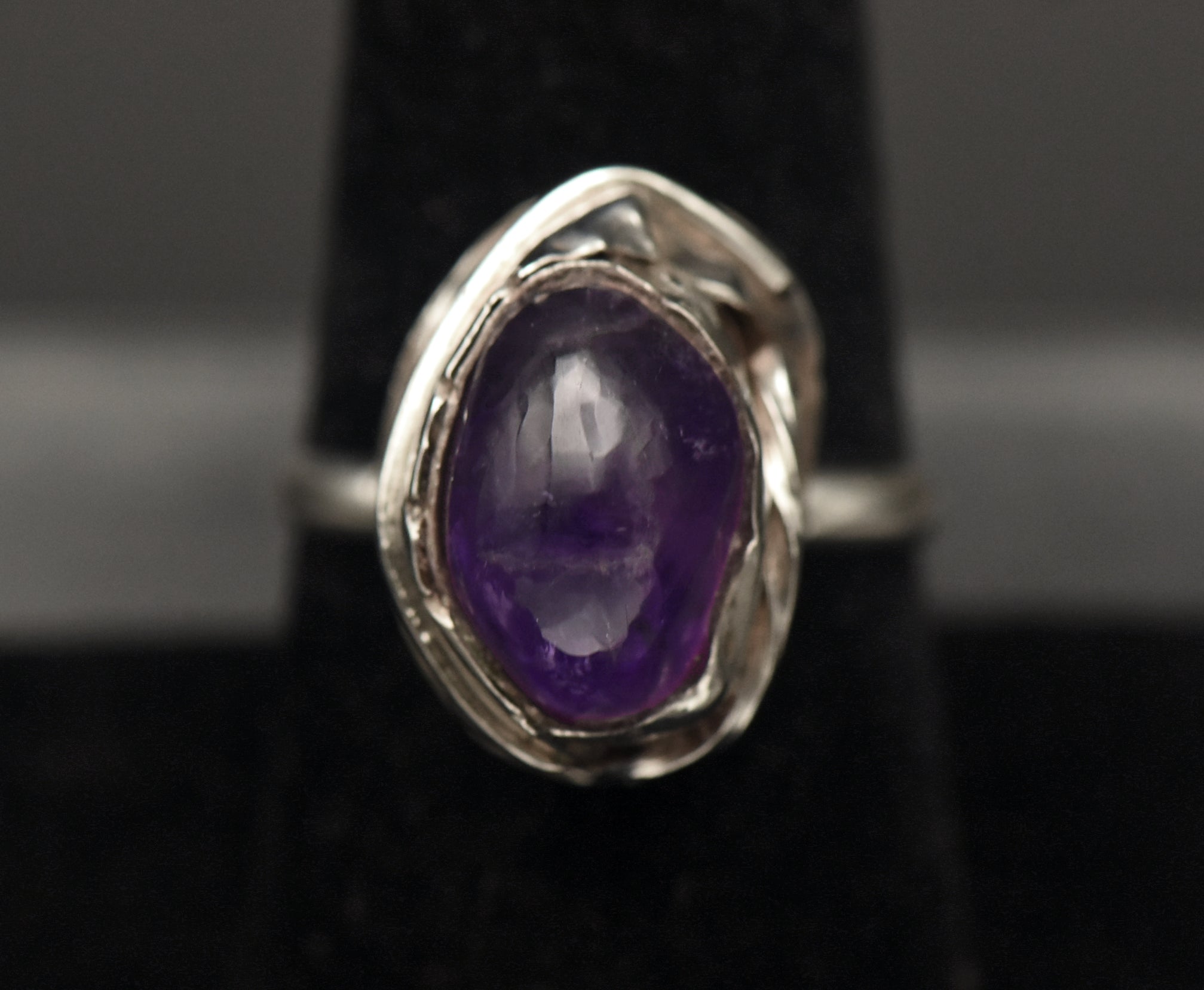 Vintage Handmade Amethyst Sterling Silver Ring - Size 8.25
