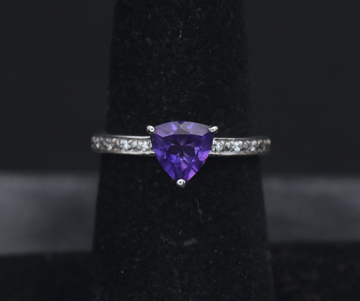 Vintage Amethyst and Zircon Sterling Silver Ring - Size 6