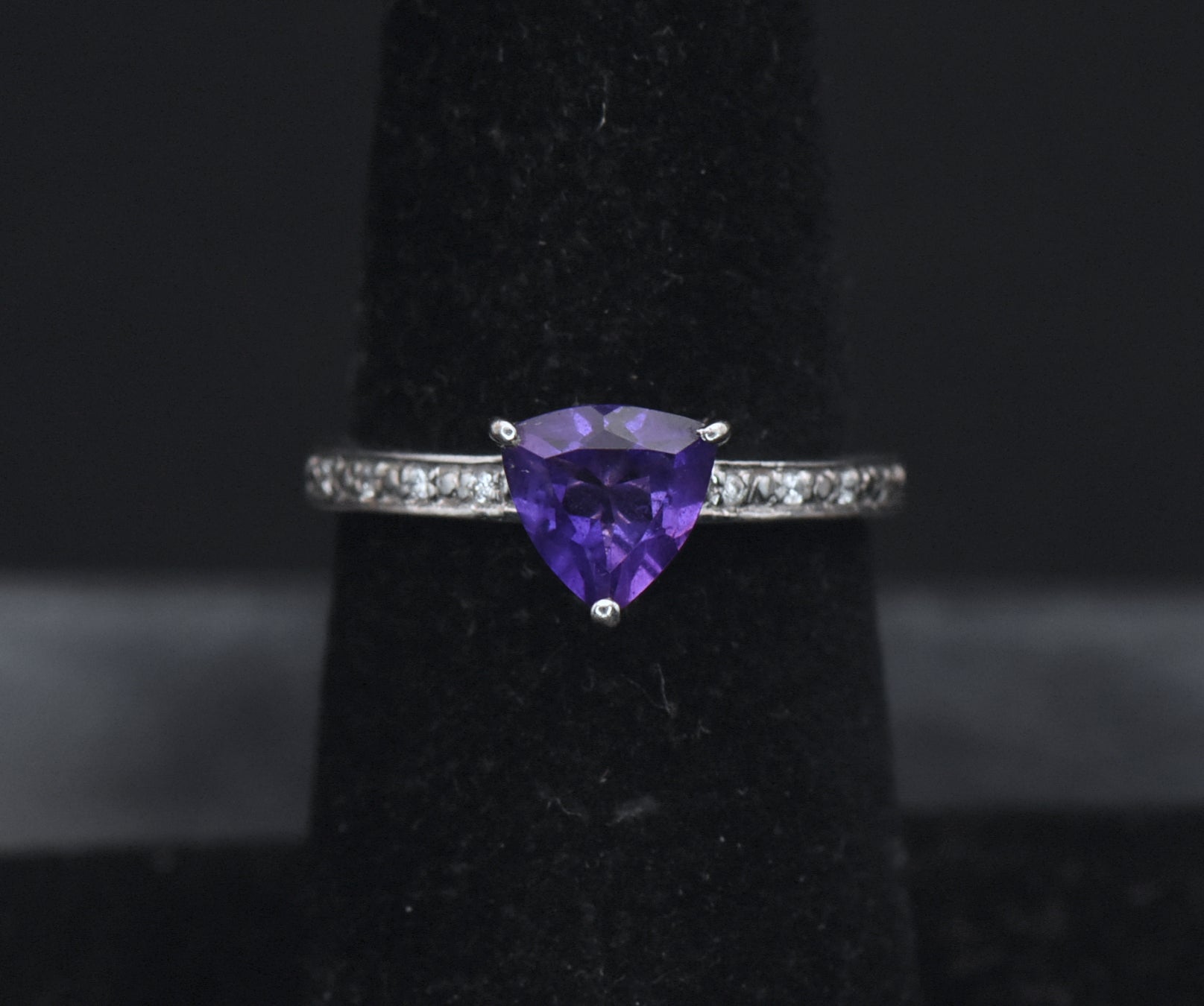 Vintage Amethyst and Zircon Sterling Silver Ring - Size 6