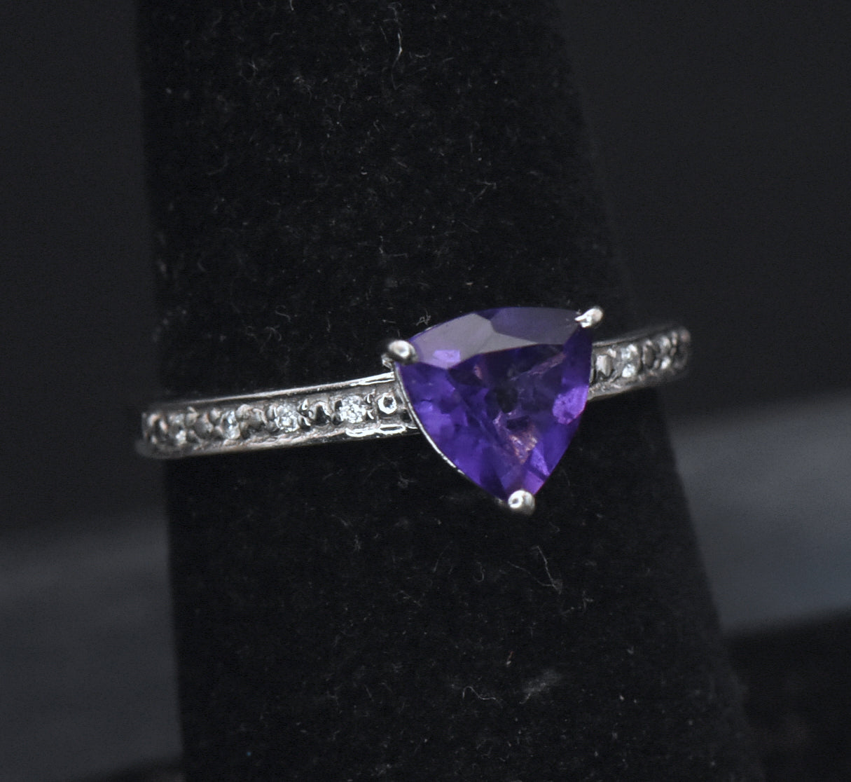 Vintage Amethyst and Zircon Sterling Silver Ring - Size 6