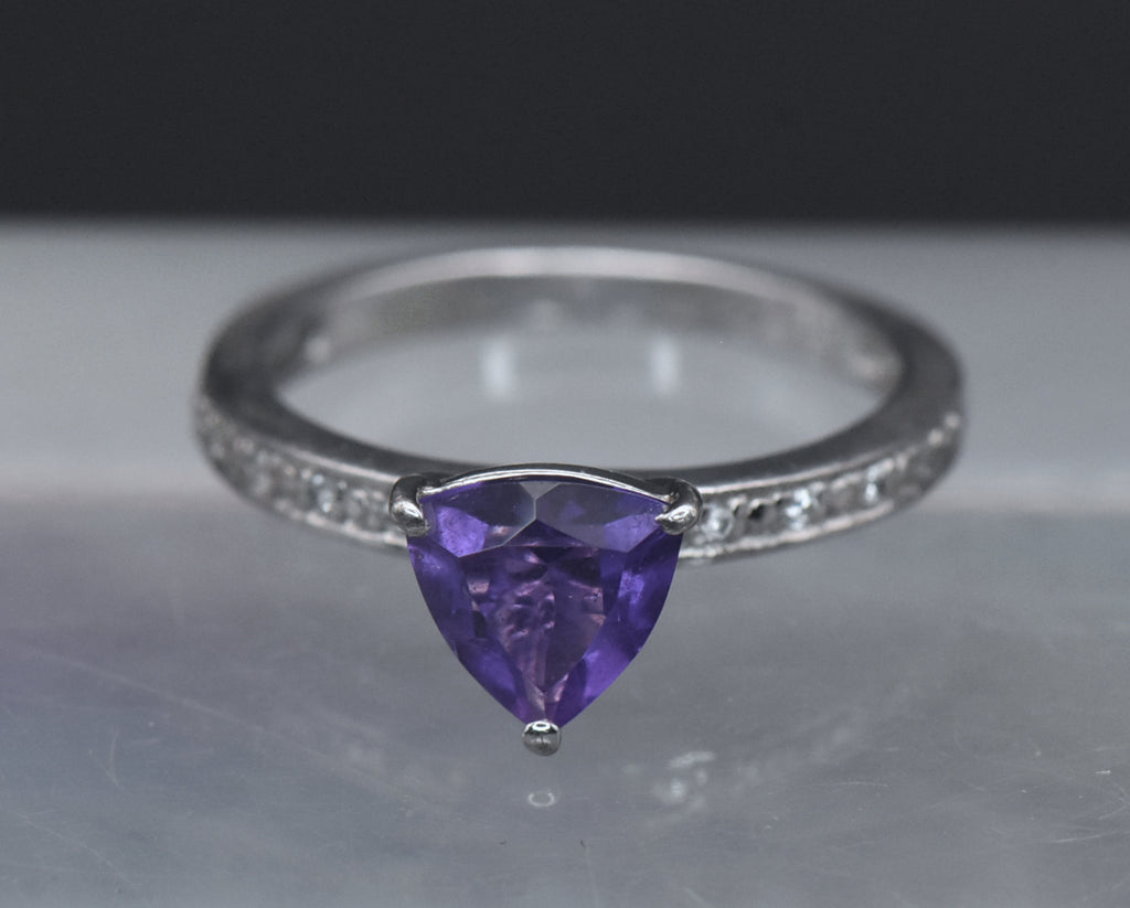 Vintage Amethyst and Zircon Sterling Silver Ring - Size 6