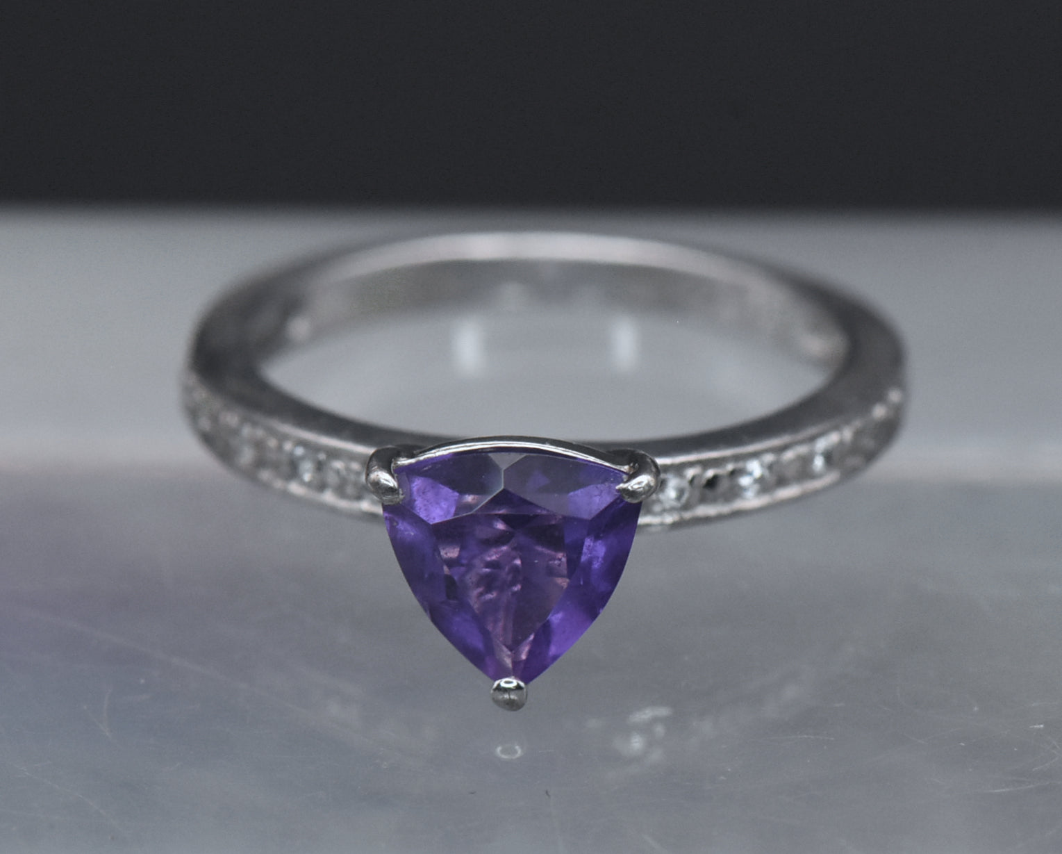 Vintage Amethyst and Zircon Sterling Silver Ring - Size 6