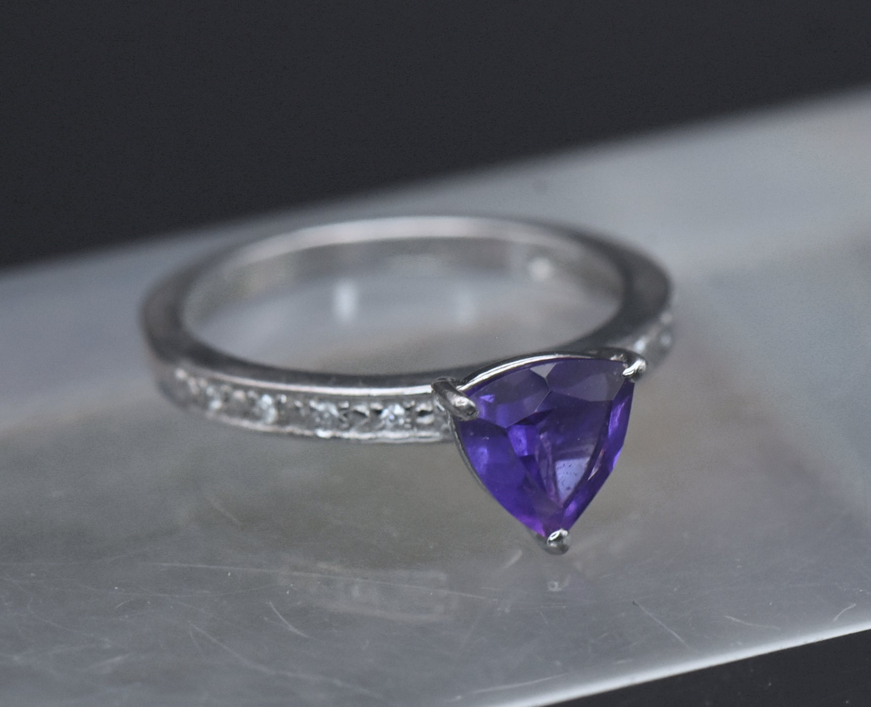 Vintage Amethyst and Zircon Sterling Silver Ring - Size 6