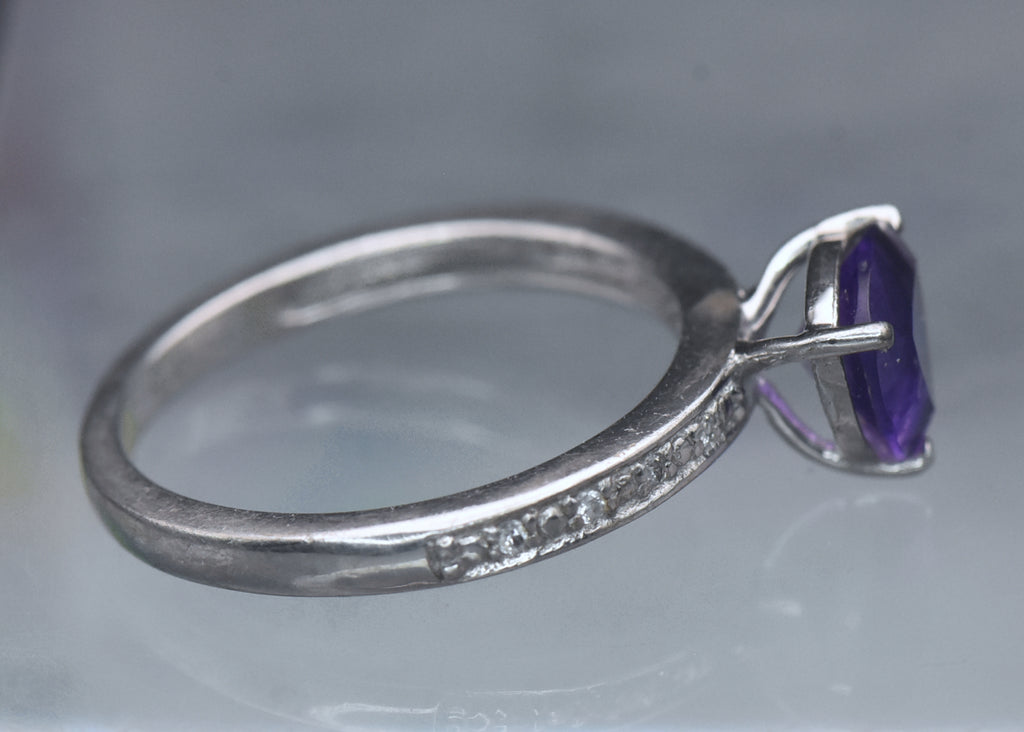 Vintage Amethyst and Zircon Sterling Silver Ring - Size 6