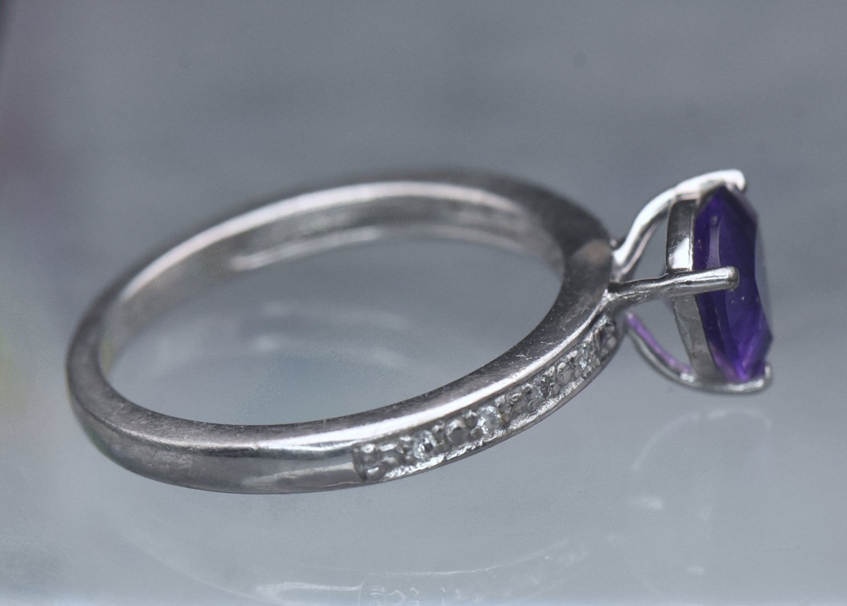 Vintage Amethyst and Zircon Sterling Silver Ring - Size 6