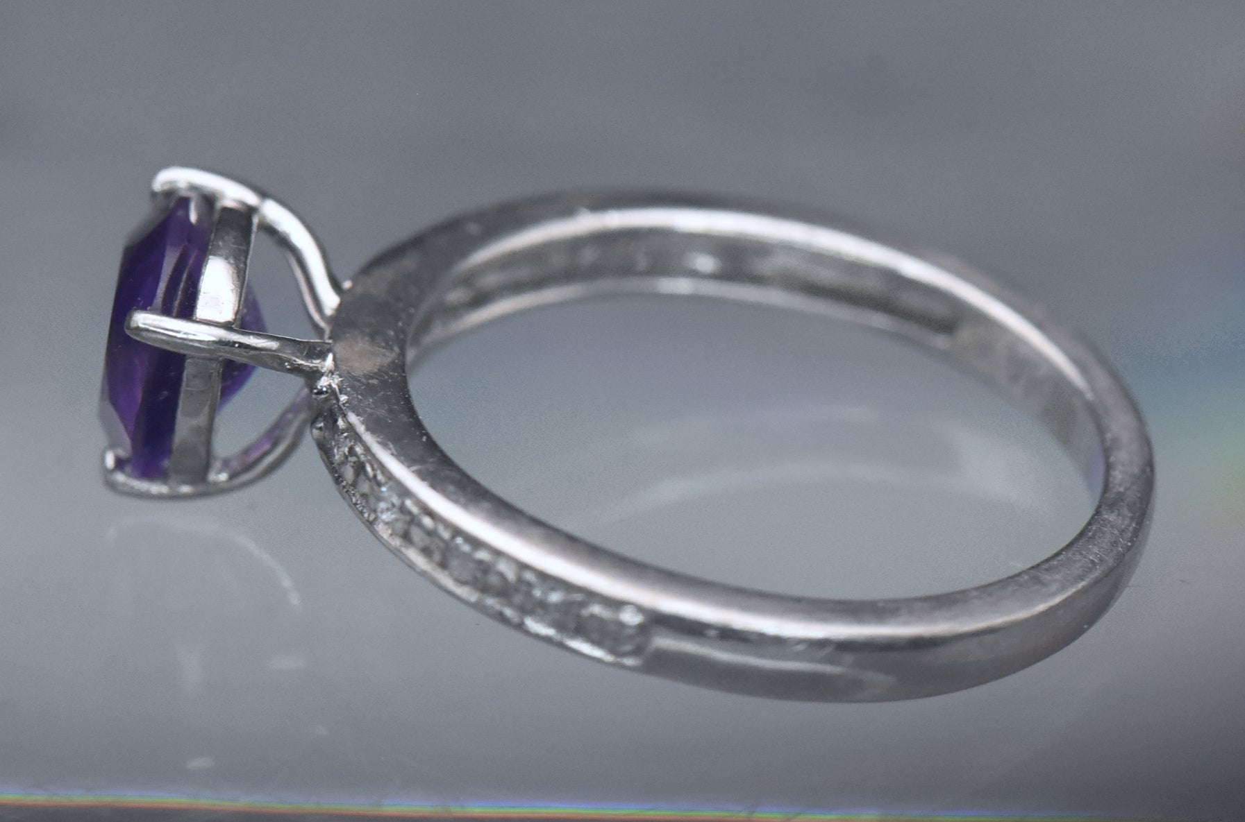 Vintage Amethyst and Zircon Sterling Silver Ring - Size 6
