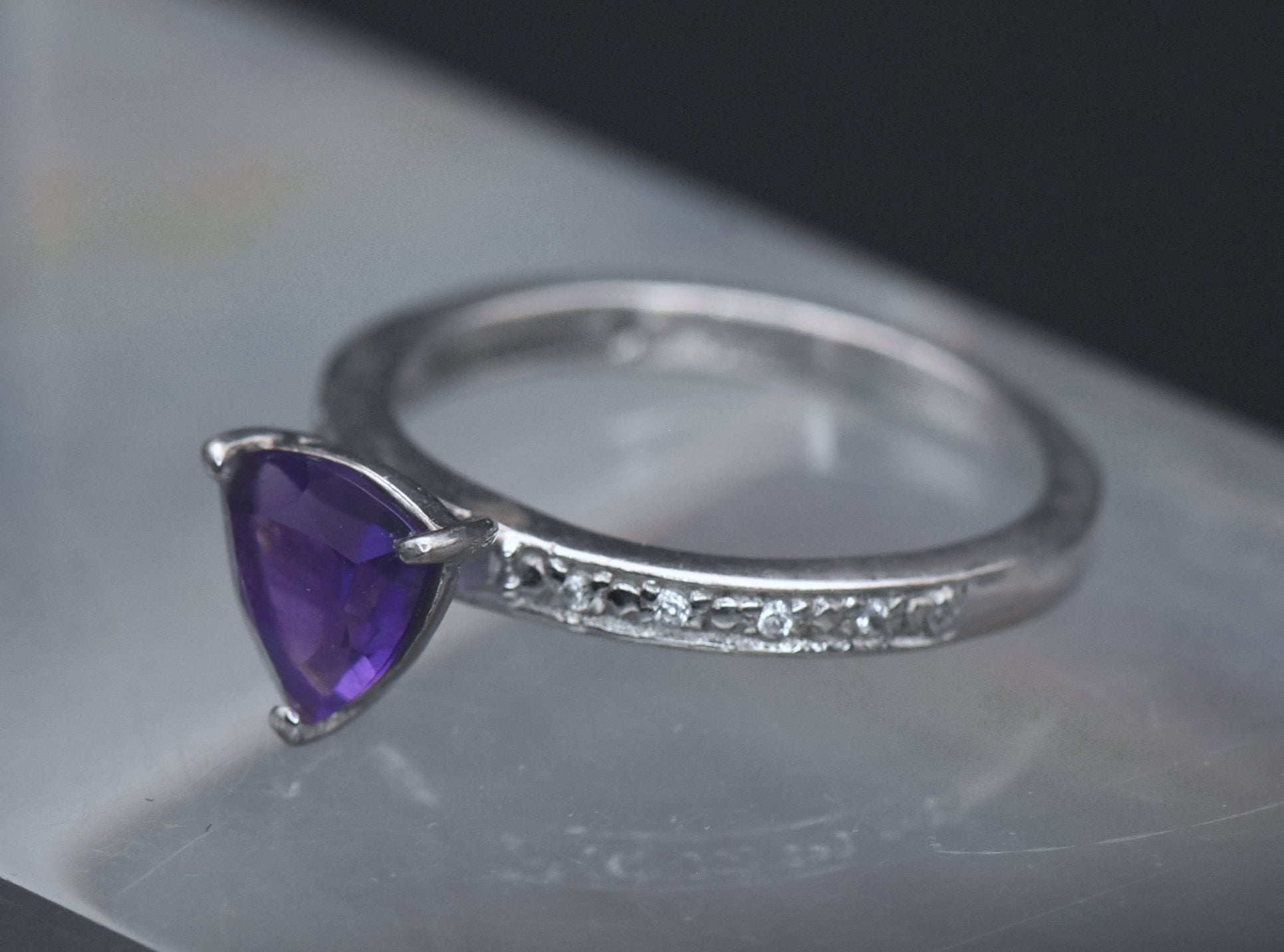 Vintage Amethyst and Zircon Sterling Silver Ring - Size 6