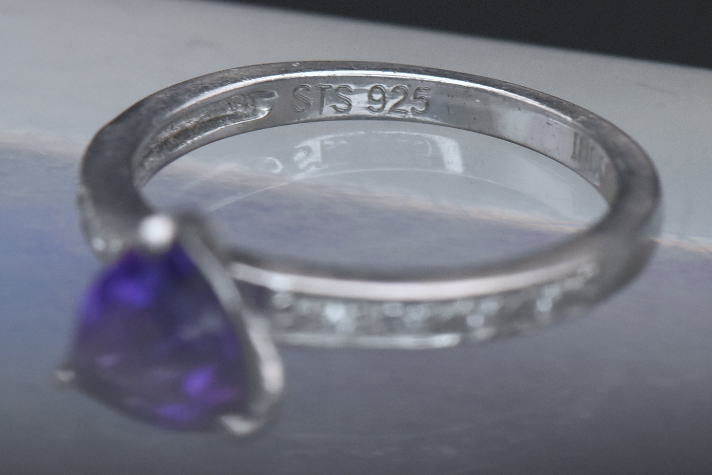 Vintage Amethyst and Zircon Sterling Silver Ring - Size 6