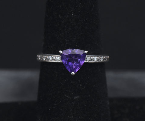 Vintage Amethyst and Zircon Sterling Silver Ring - Size 6