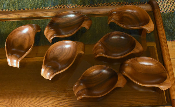 Vintage Hand Carved Monkey Pod Wood Salad Bowl Set