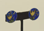 Vintage Enamel Floral and Bird Screw Back Earrings