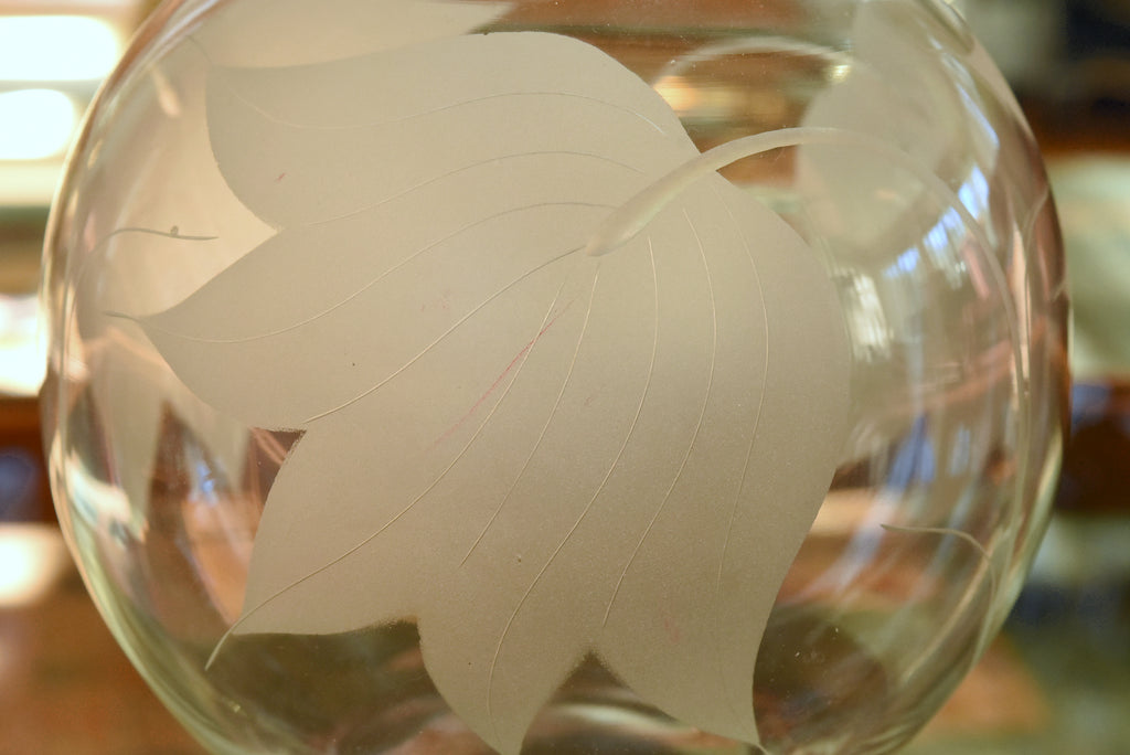 Vintage Glass Bowl Frosted Lotus Flower Design