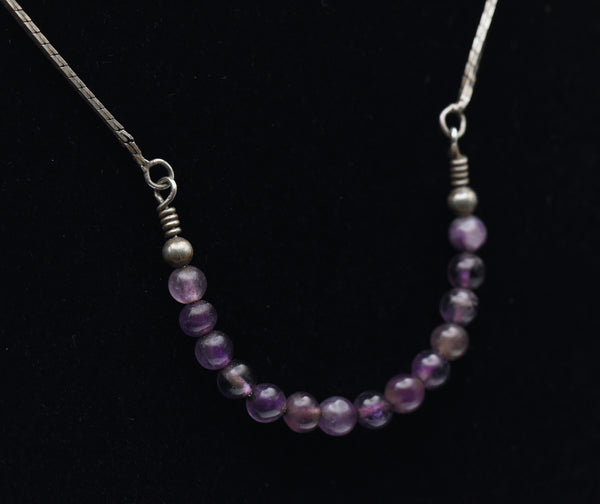 Vintage Italian Sterling Silver and Amethyst Bead Chain Necklace - 16.25"