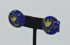 Vintage Enamel Floral and Bird Screw Back Earrings