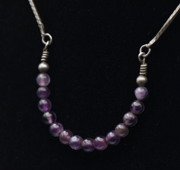 Vintage Italian Sterling Silver and Amethyst Bead Chain Necklace - 16.25"