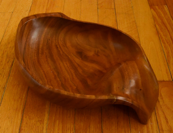 Vintage Hand Carved Monkey Pod Wood Salad Bowl Set