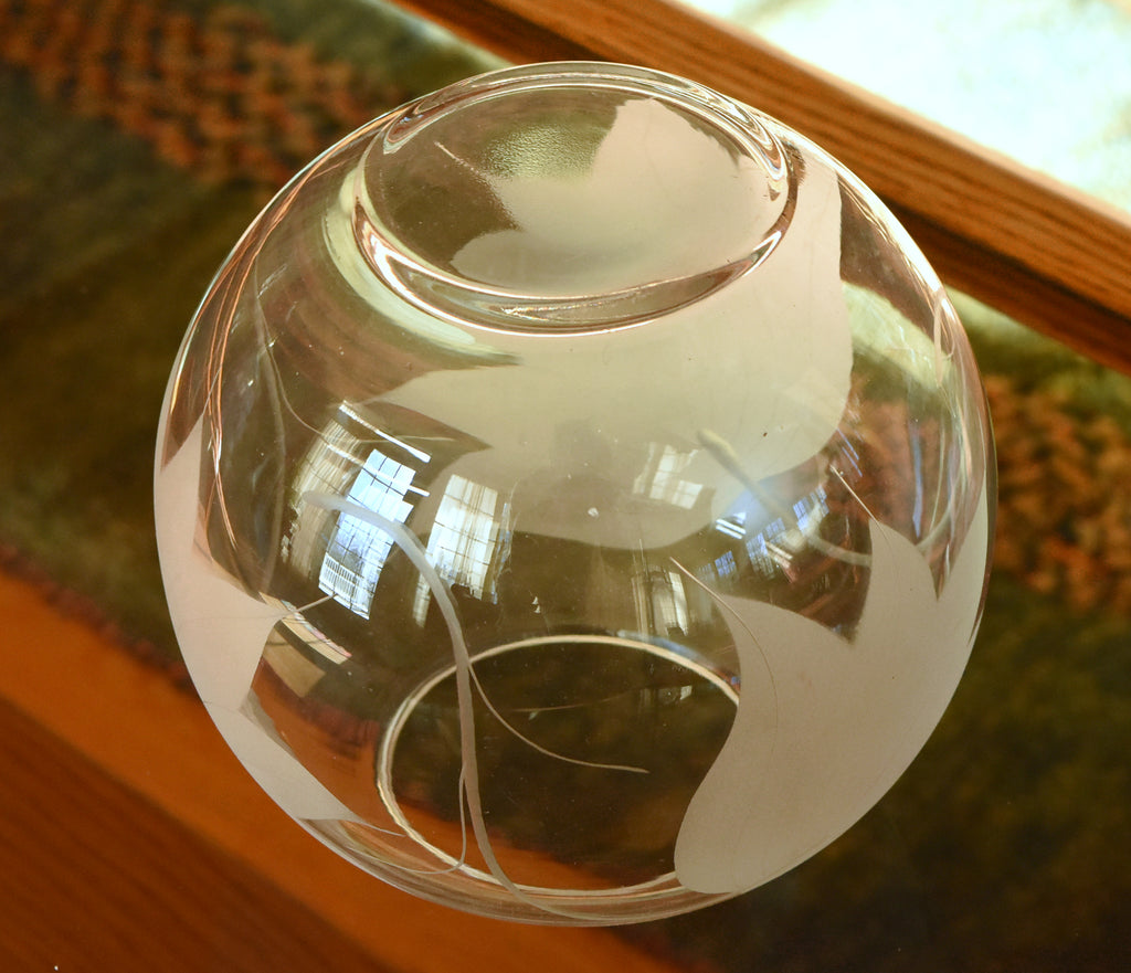 Vintage Glass Bowl Frosted Lotus Flower Design