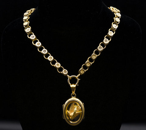 Antique 18k Gold Dove Locket on 18k Chain Necklace - 19.25"