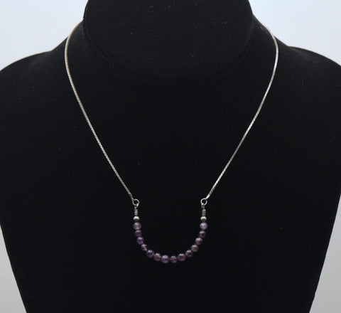 Vintage Italian Sterling Silver and Amethyst Bead Chain Necklace - 16.25"