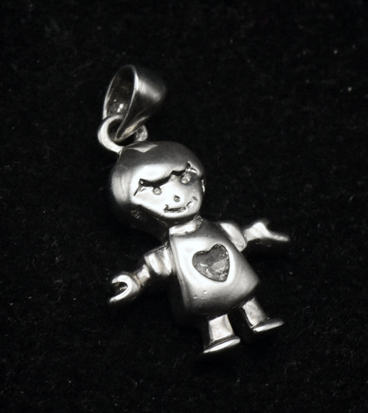 Vintage Sterling Silver and Rhinestone Boy Charm