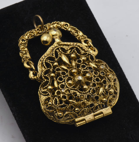 Mode Art - Vintage Gold Tone Filigree Style Handbag Locket Pendant