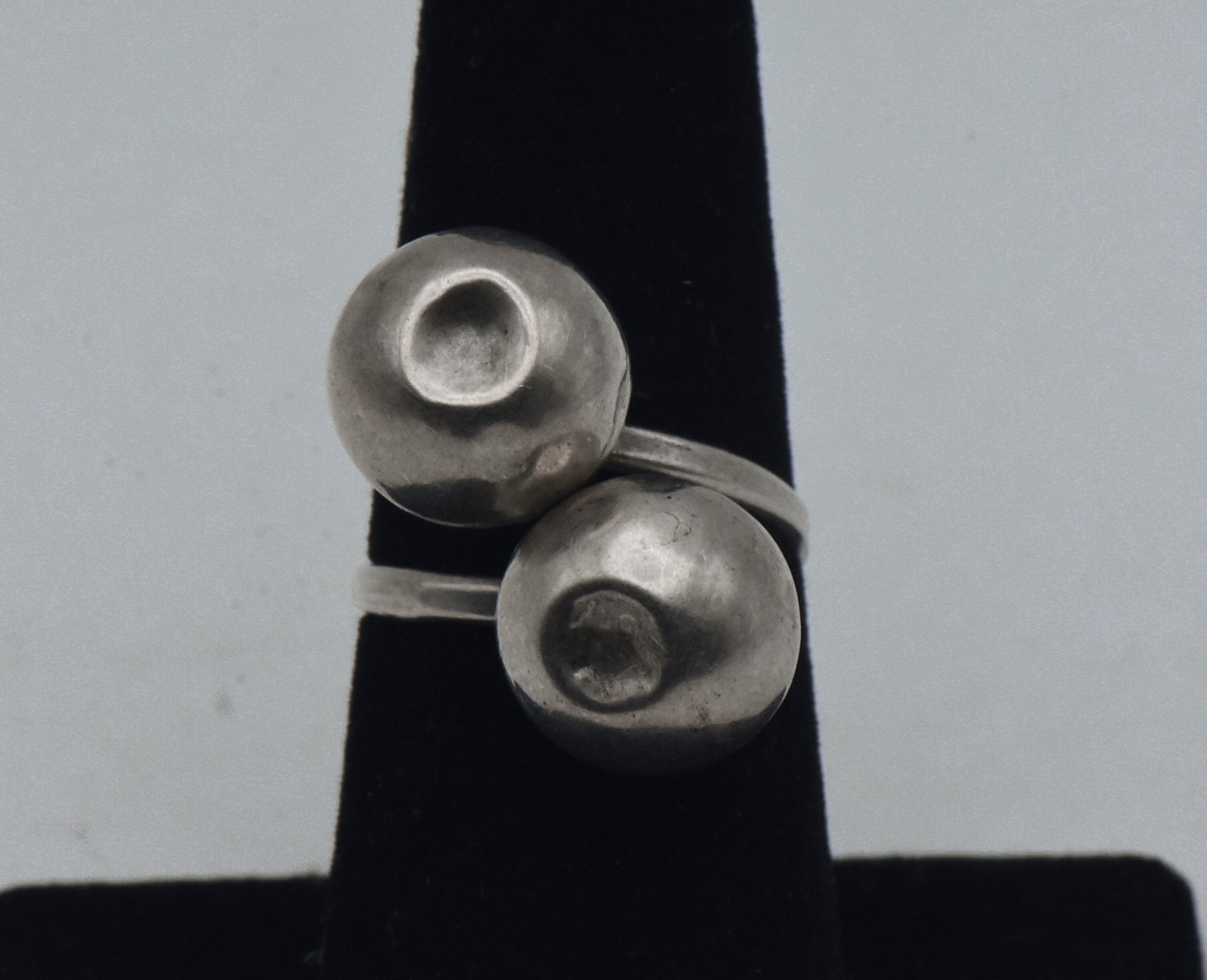 Vintage Handmade Sterling Silver Ball Bypass Ring - Damage