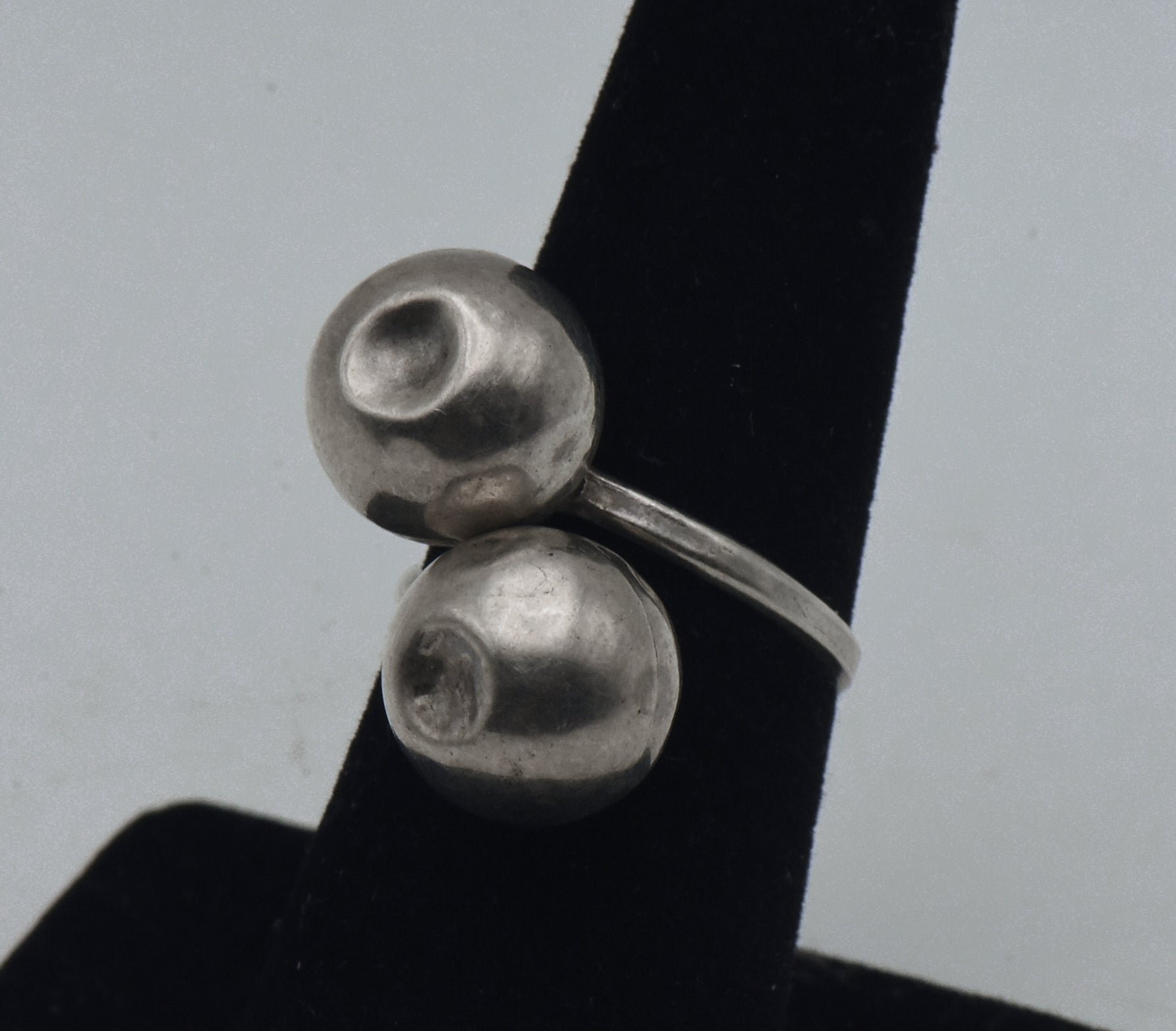 Vintage Handmade Sterling Silver Ball Bypass Ring - Damage