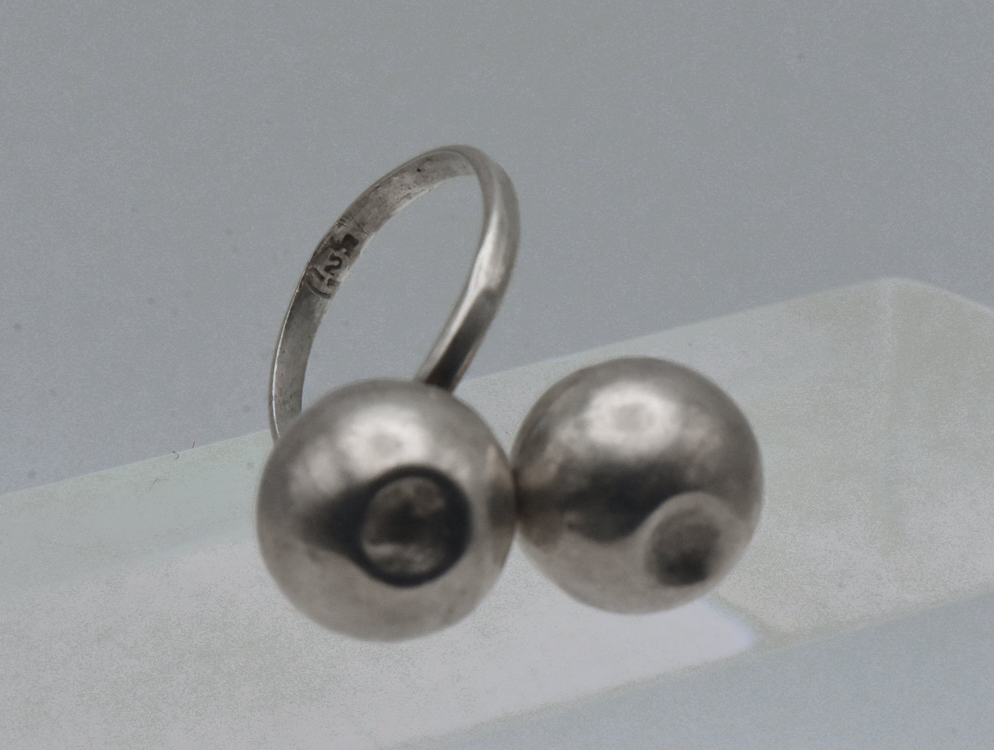 Vintage Handmade Sterling Silver Ball Bypass Ring - Damage