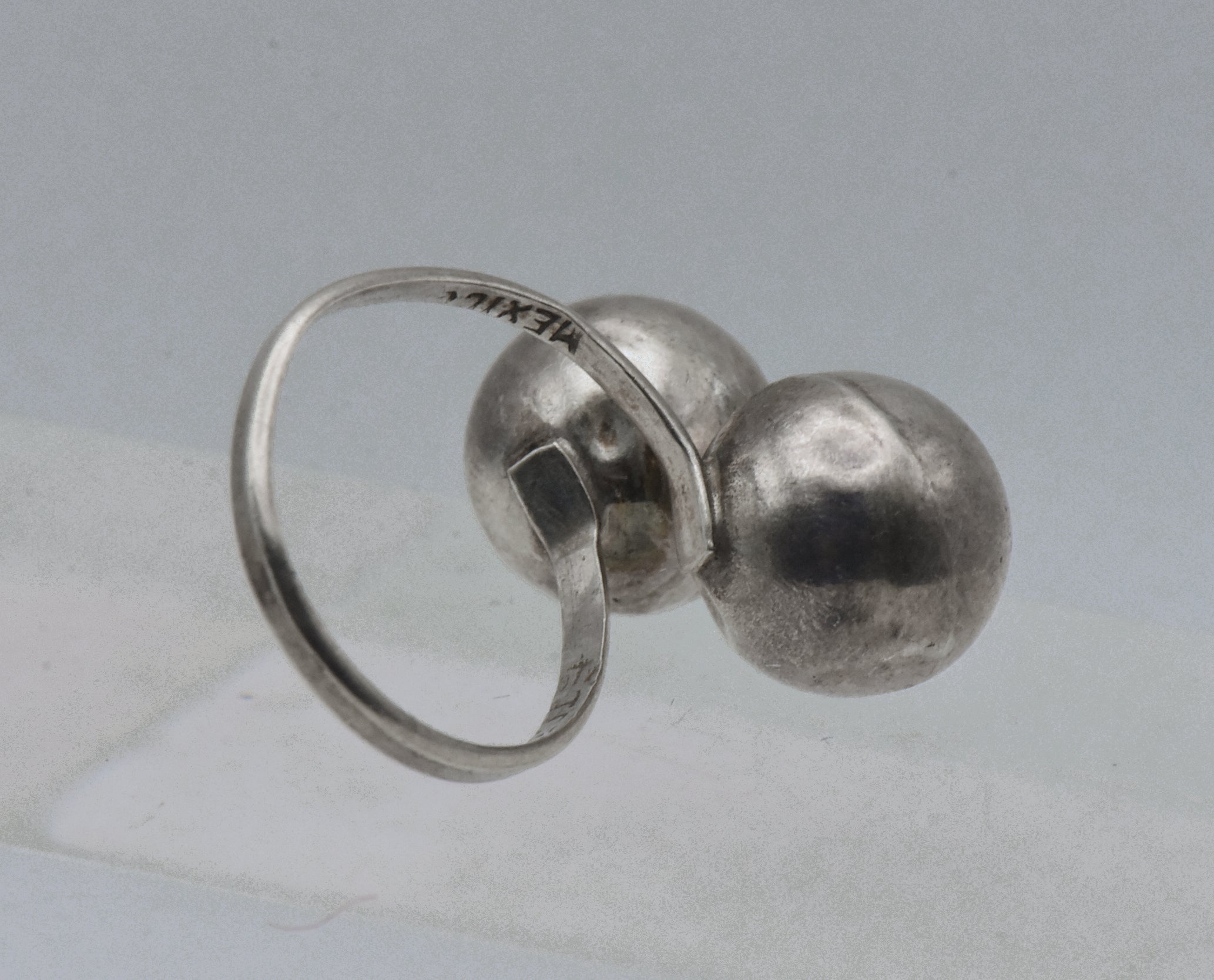 Vintage Handmade Sterling Silver Ball Bypass Ring - Damage