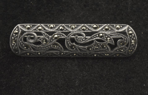 Vintage Sterling Silver and Marcasite Bar Brooch