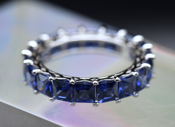 Vintage Blue Cubic Zirconia Sterling Silver Eternity Band - Size 8