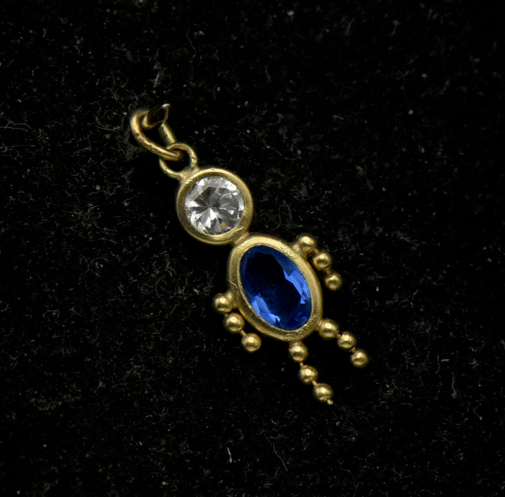 Vintage 14k Blue Crystal Stick Figure Charm