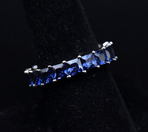 Vintage Blue Cubic Zirconia Sterling Silver Eternity Band - Size 8