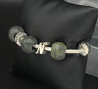 Vintage Sterling Silver and Nephrite Beads "N" Initial Bracelet - 7.25"