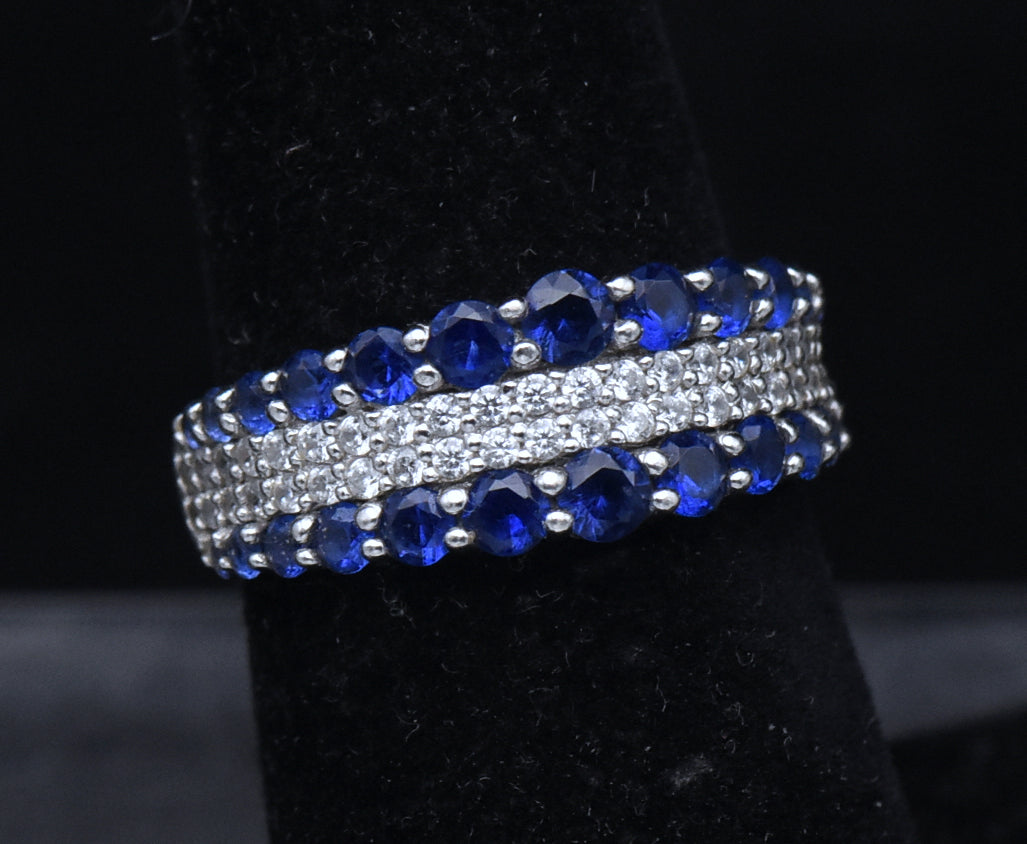 Sterling Silver Blue and White CZ Ring - Size 6.25
