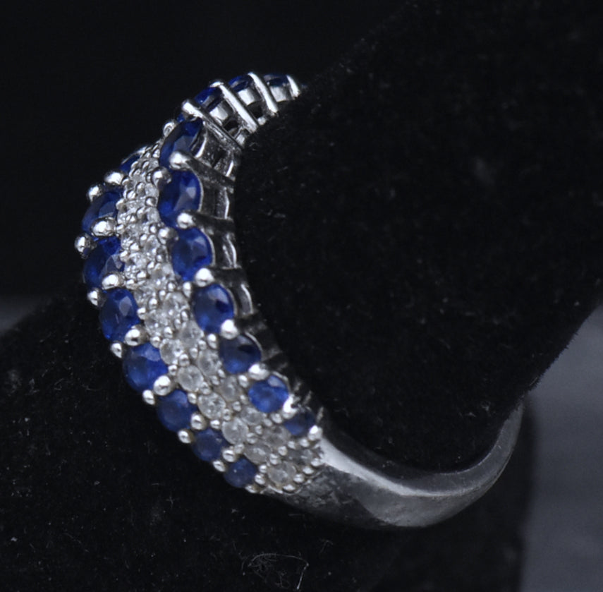 Sterling Silver Blue and White CZ Ring - Size 6.25